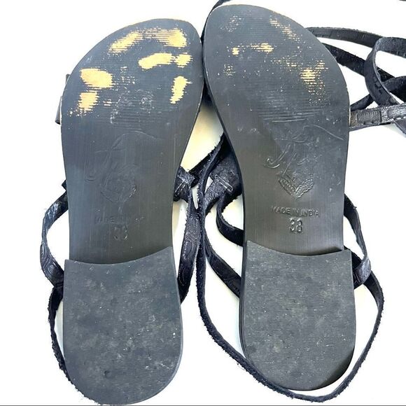 Free People Lace Up Gladiator Leather Sandals Black Size 38 - Picture 11 of 13